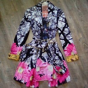 Desigual (38) Less is More Pop Art Knee Length Trench Coat w/ Belt